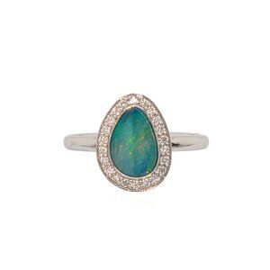 1ct Boulder Opal Ring in 14K White Gold with Natural Diamond Accents